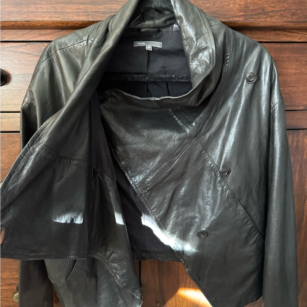 Vince Asymmetrical Black Leather Jacket - Picture 3 of 4